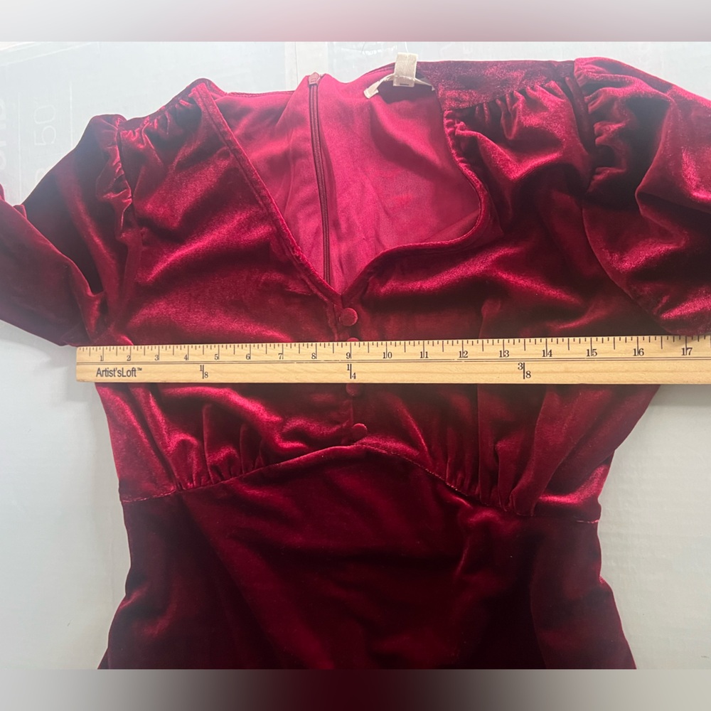 Briggs New York Burgundy Velvet Midi Dress XS Empire Waist Holiday NWT - Picture 8 of 11
